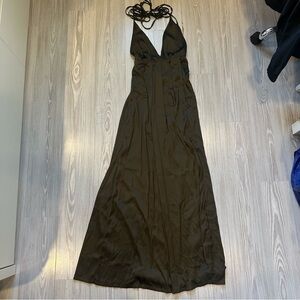 White Fox Olive Green Satin Maxi Dress